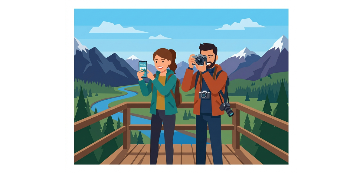 Ilustrace focení na dovolené / Illustration of taking vacation photos